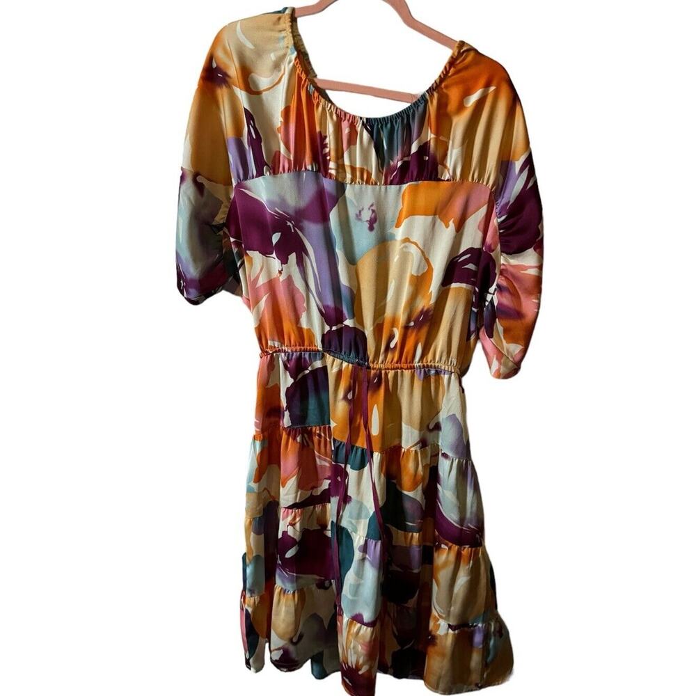 Ann Taylor LOFT Multi Orange‎ Blue Floral Ruched Dolman Dress Size M Night Out